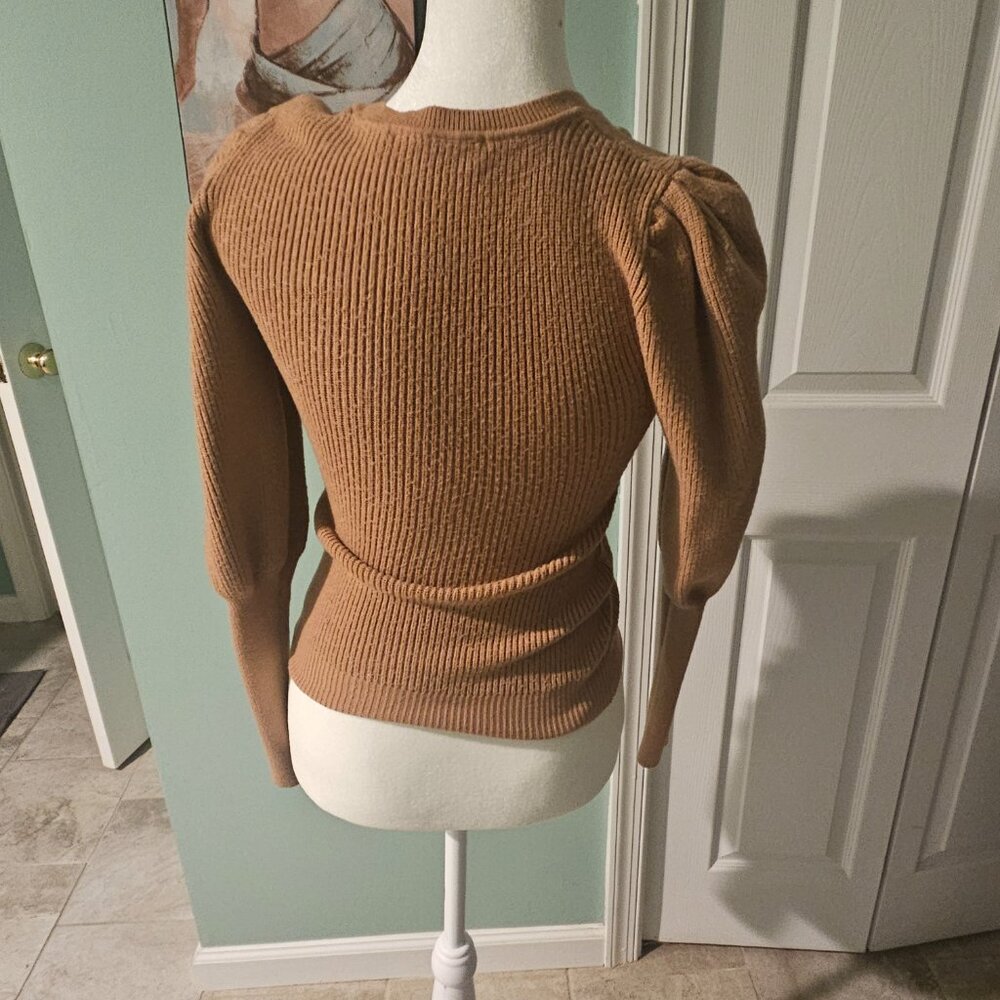 Zara Tan Gold Button Puff Sleeve Sweater S - Picture 5 of 9